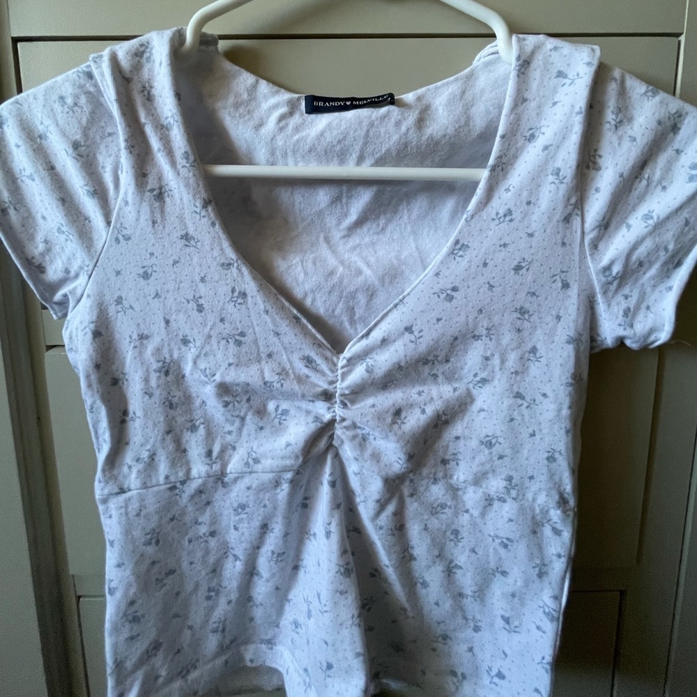 White Brand Melville Shirt With Blue Flowers